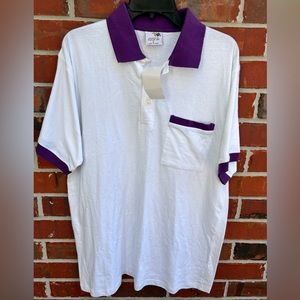 NWT Kaplin Inc. Men’s Large White & Purple Mardi Gras Polo Shirt